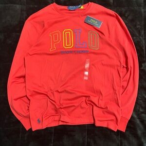 NWT Ralph Lauren embroidered jersey red long sleeve shirt Size Small